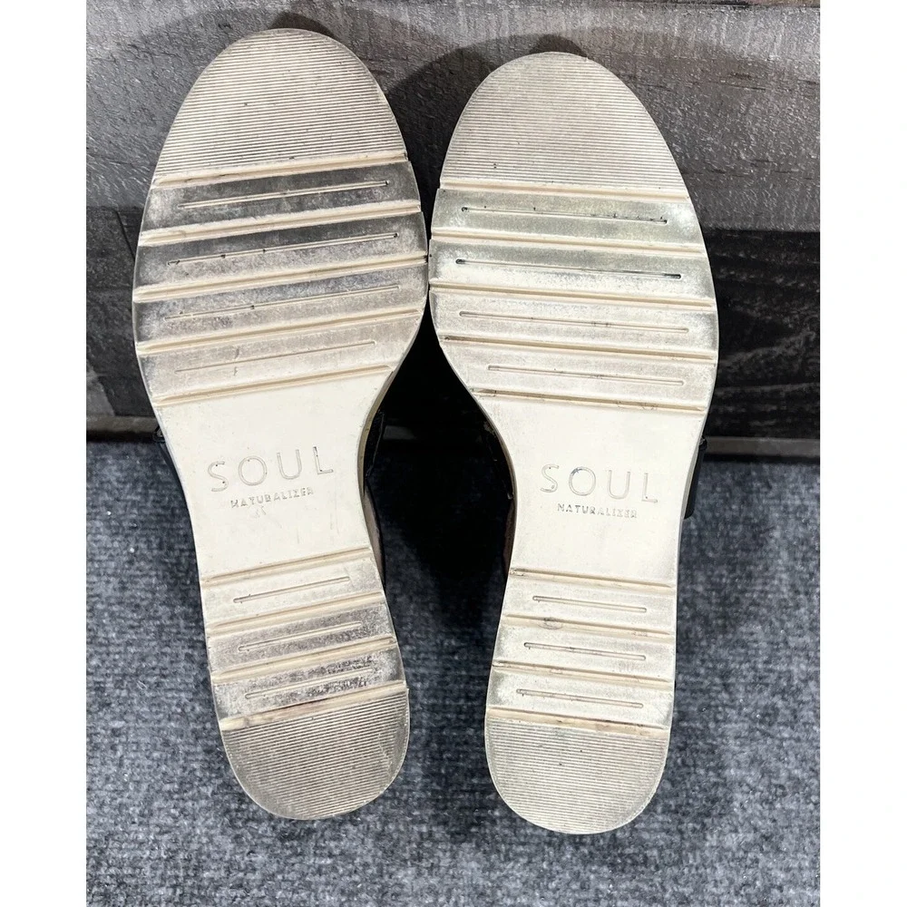 SOUL Naturalizer Goodtimes Wedge Sandals Crisscross Black Womens Size 7.5